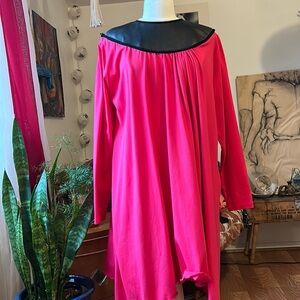 TEYXO Pink Dress Party Shapeless Dress Hot Pink with black collar